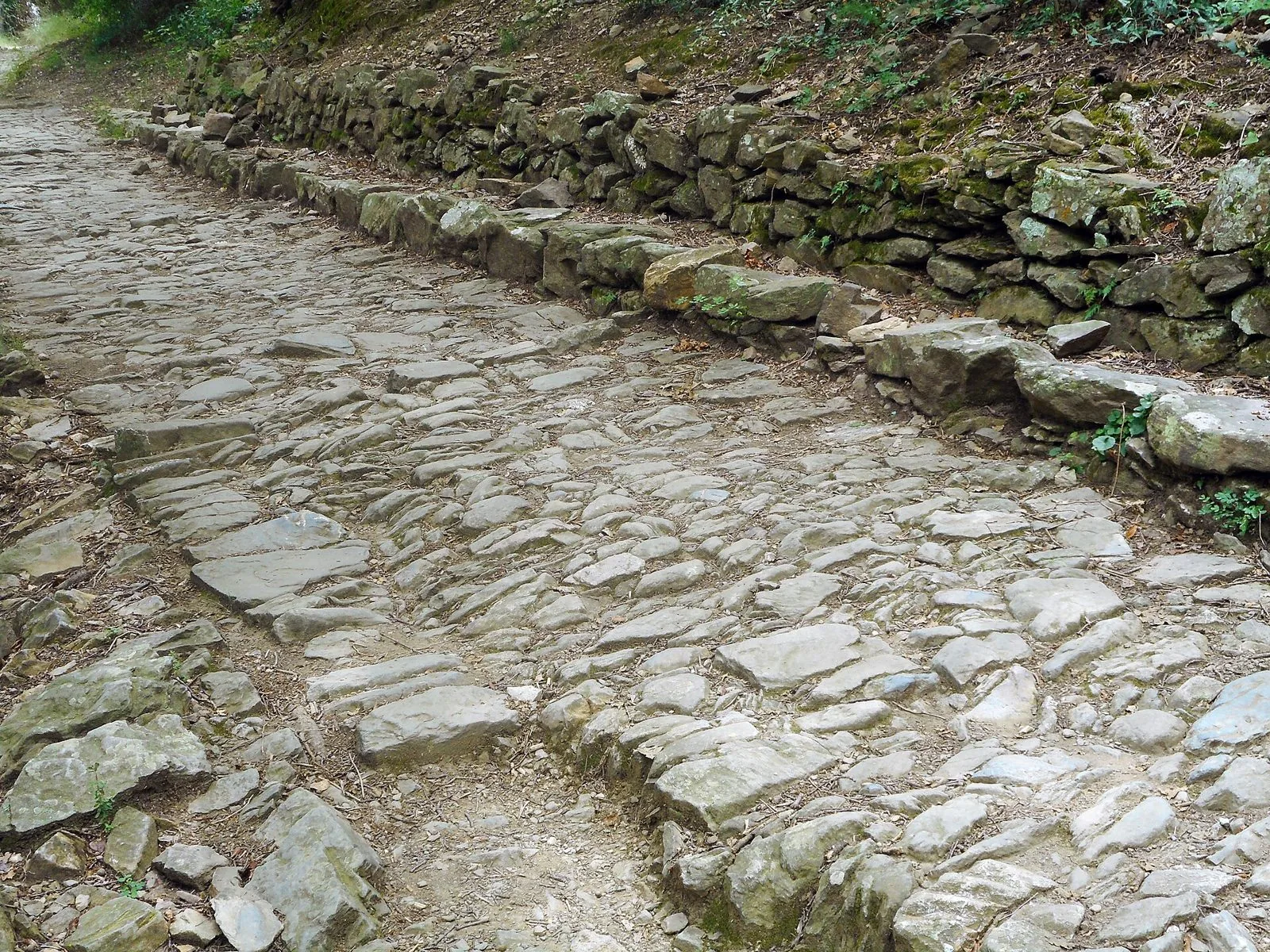 Il lastricato in pietra della Via Julia Augusta tra Albenga e Alassio, fiancheggiato da un muretto a secco